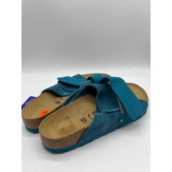 Birkenstock Kyoto Suede Leather Deep Turquoise Slides Men's Size 11/ EUR 44 - Picture 7 of 12